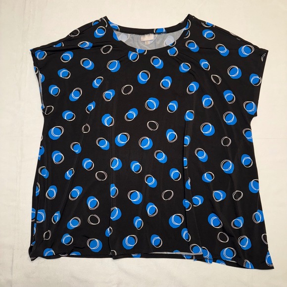 WEAR Knits Tops - VIP WEAR Knits 22/24 Blouse Top Black Blue White Circles Pattern‎ Plus Size